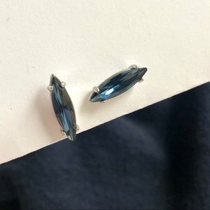 Oblong Blue Crystal Stud Earrings